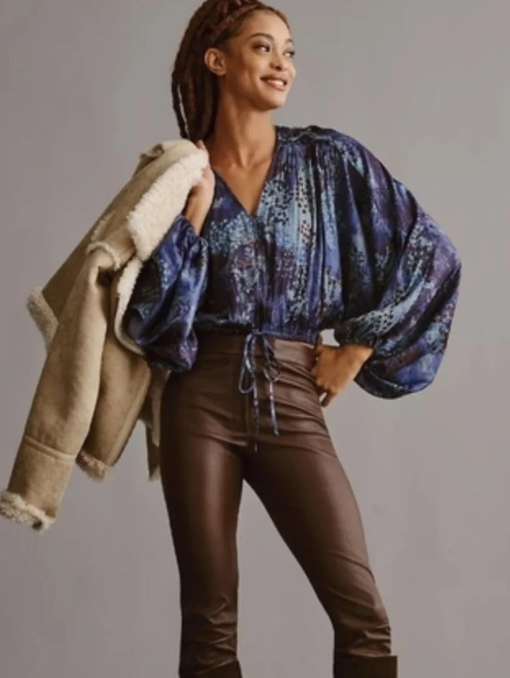By Anthropologie Long-Sleeve Shine Cropped Blouse - Picture 3 of 8